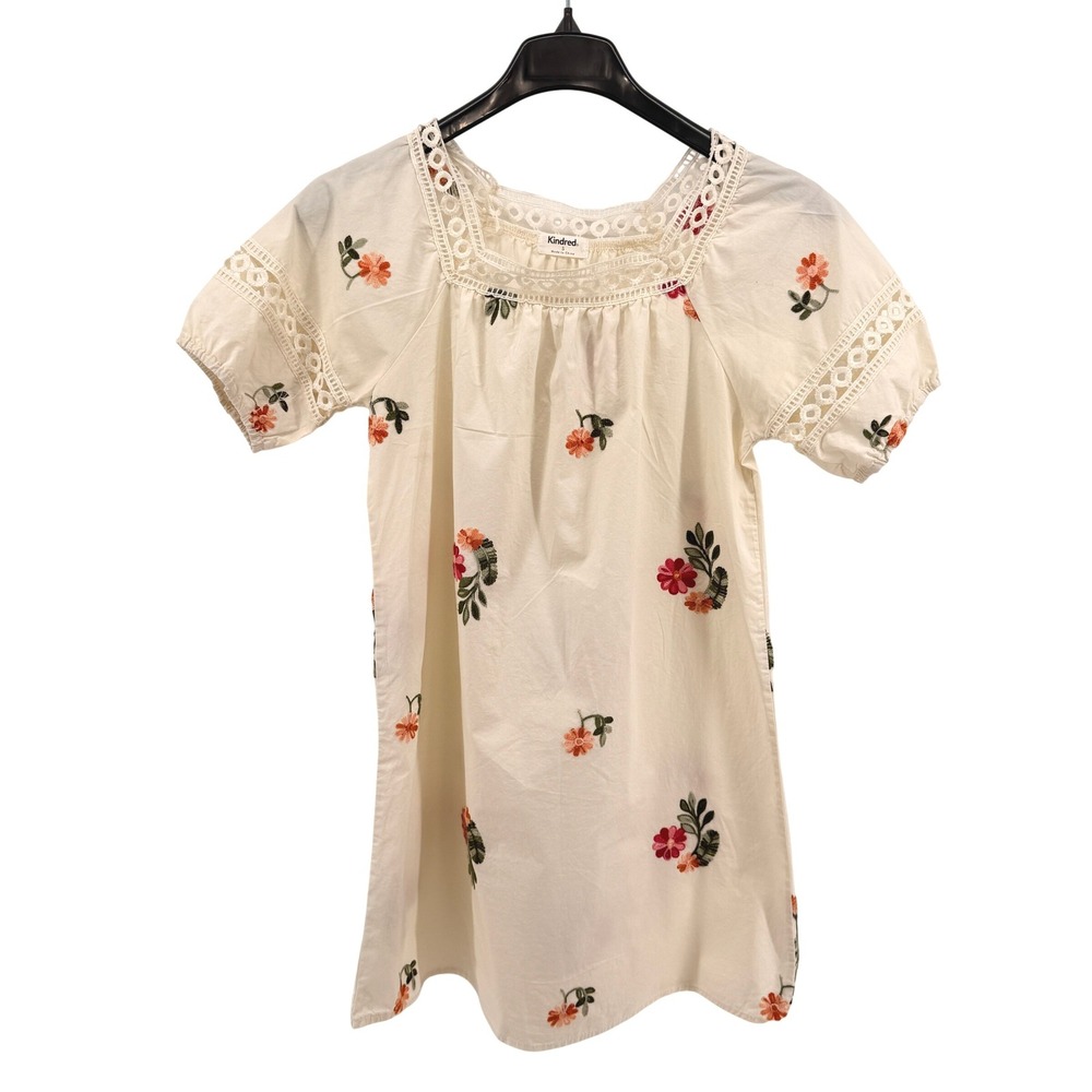 Kindred Tunic Dress Womens Small Pre-Owned Cream Floral Embroidered Crochet Lace